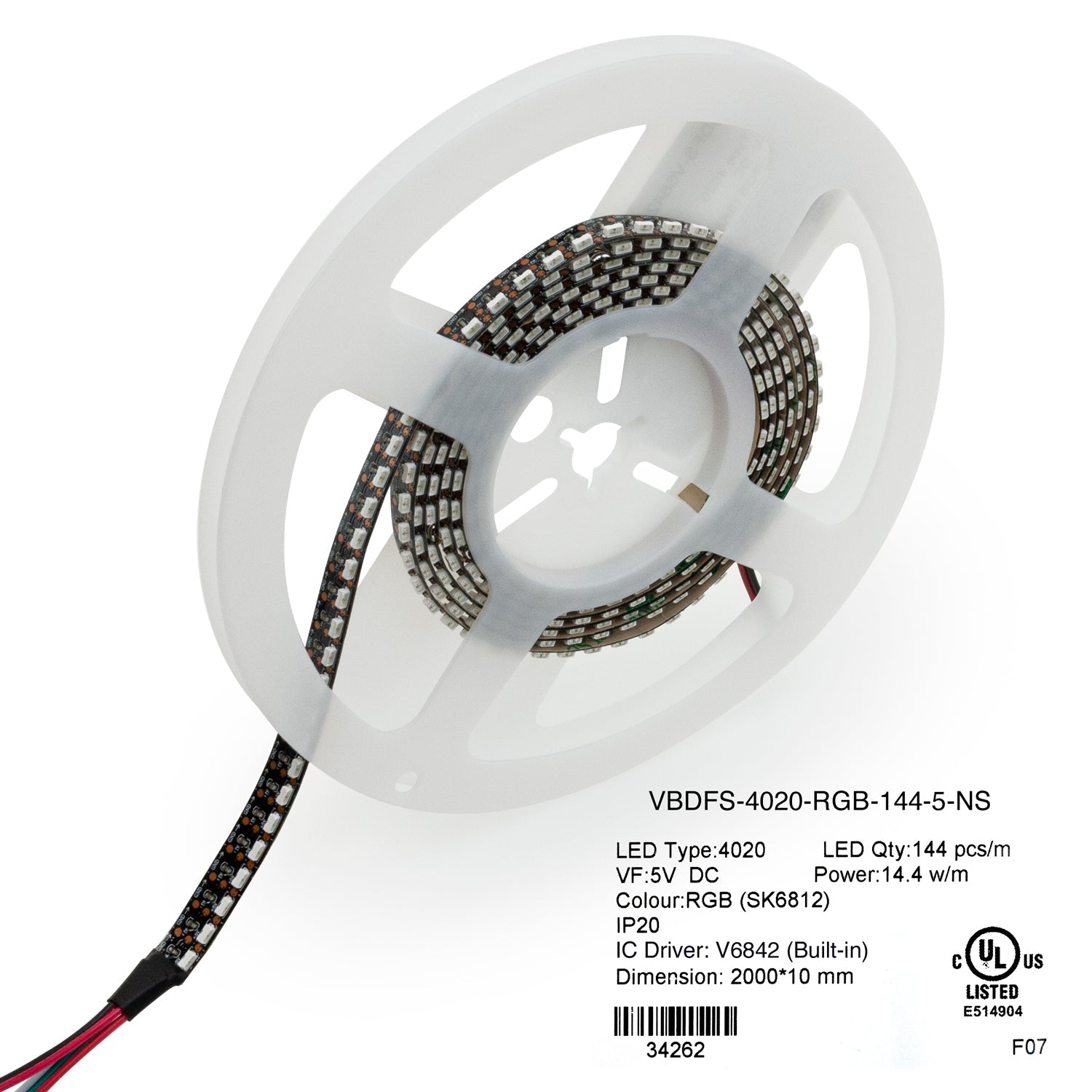 2M(6.5ft) Side Emitting Addressable V6842 Digital RGB LED Strip, 5V 4.5(w/ft) 144(LEDs/m) RGB(SK6812) - GekPower