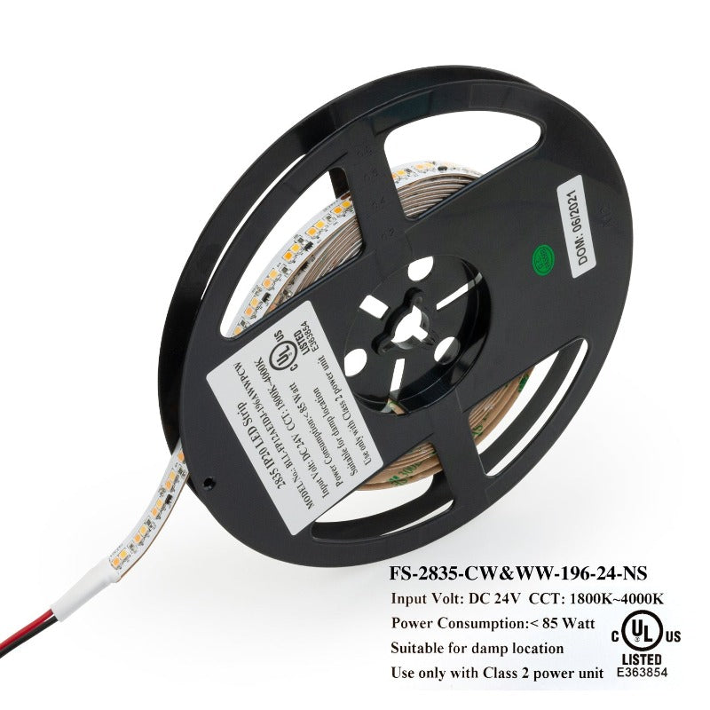 5M(16.4ft) Dim to Warm Hybrid Strip LED Strip 2835, 24V 5.5(w/ft) 196(LEDs/m) CCT(1.8K-4K Adjustable) - GekPower