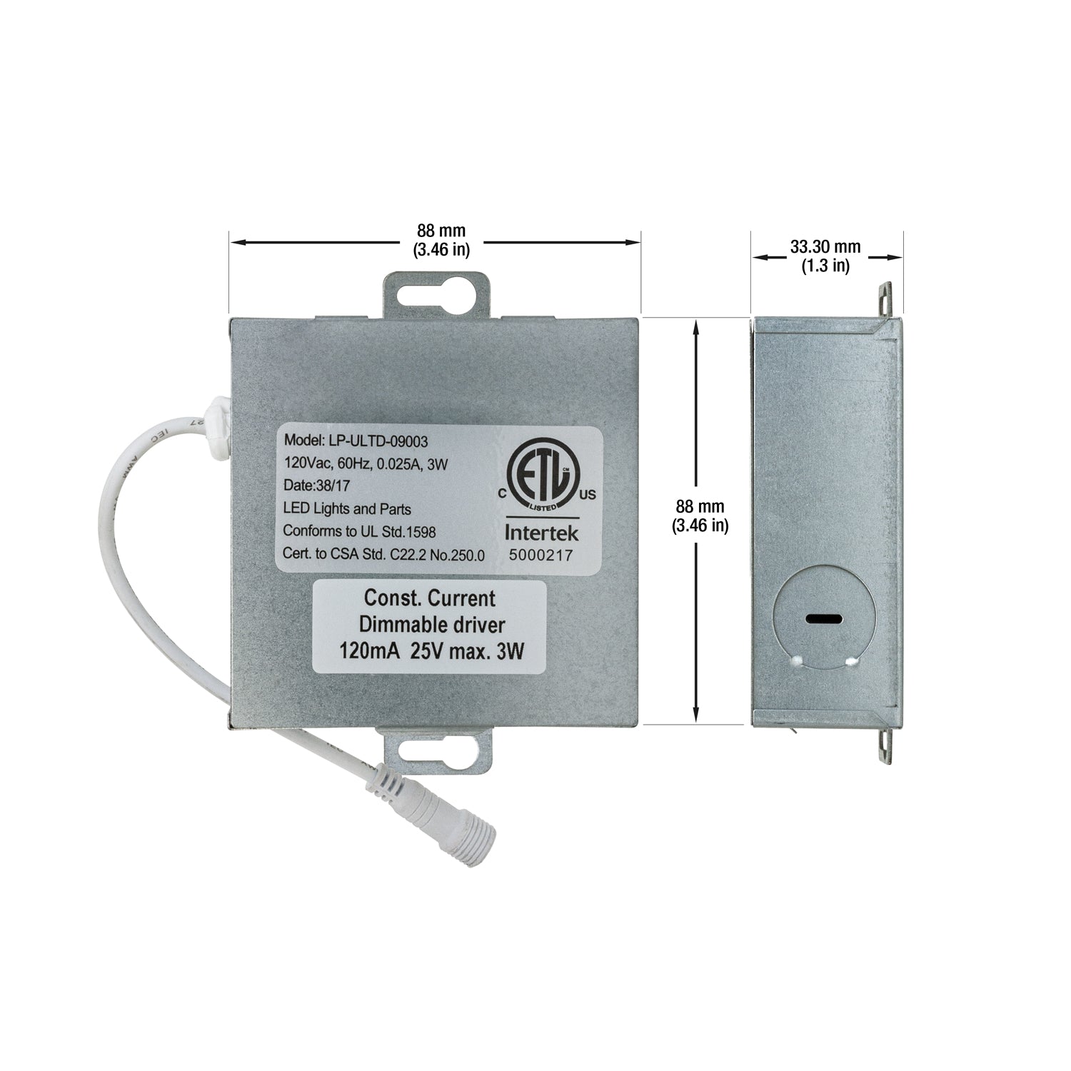 Constant Current Junction Box Driver 120mA 25V 3W