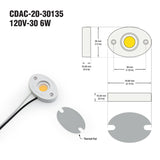 CDAC-20-30135-120V-30 COB Paragon LED Module with GPH48135A LED Holder, 120V 6W 3000K (Warm White)