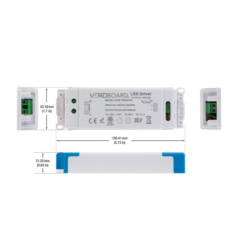 OTM-TD203100-600-25 Constant Current LED Driver, 600mA 30-42V 25W Dimmable, gekpower