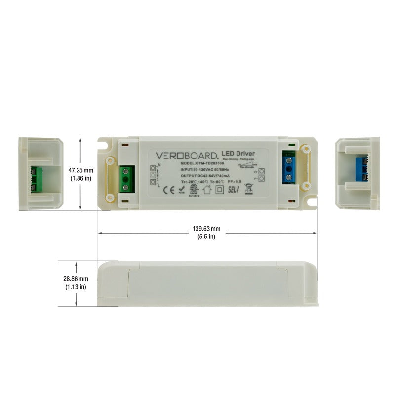 OTM-TD203500-740-38 Constant Current LED Driver, 740mA 42-54V 38W Dimmable, gekpower