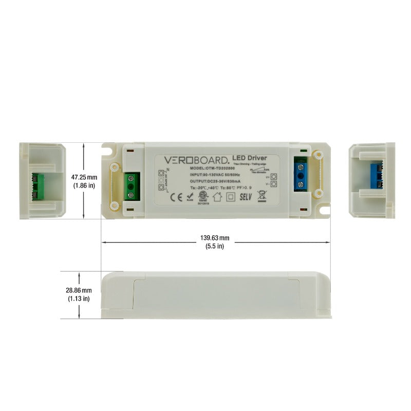 OTM-TD202800-830-28 Constant Current LED Driver, 830mA 25-36V 28W Dimmable, gekpower