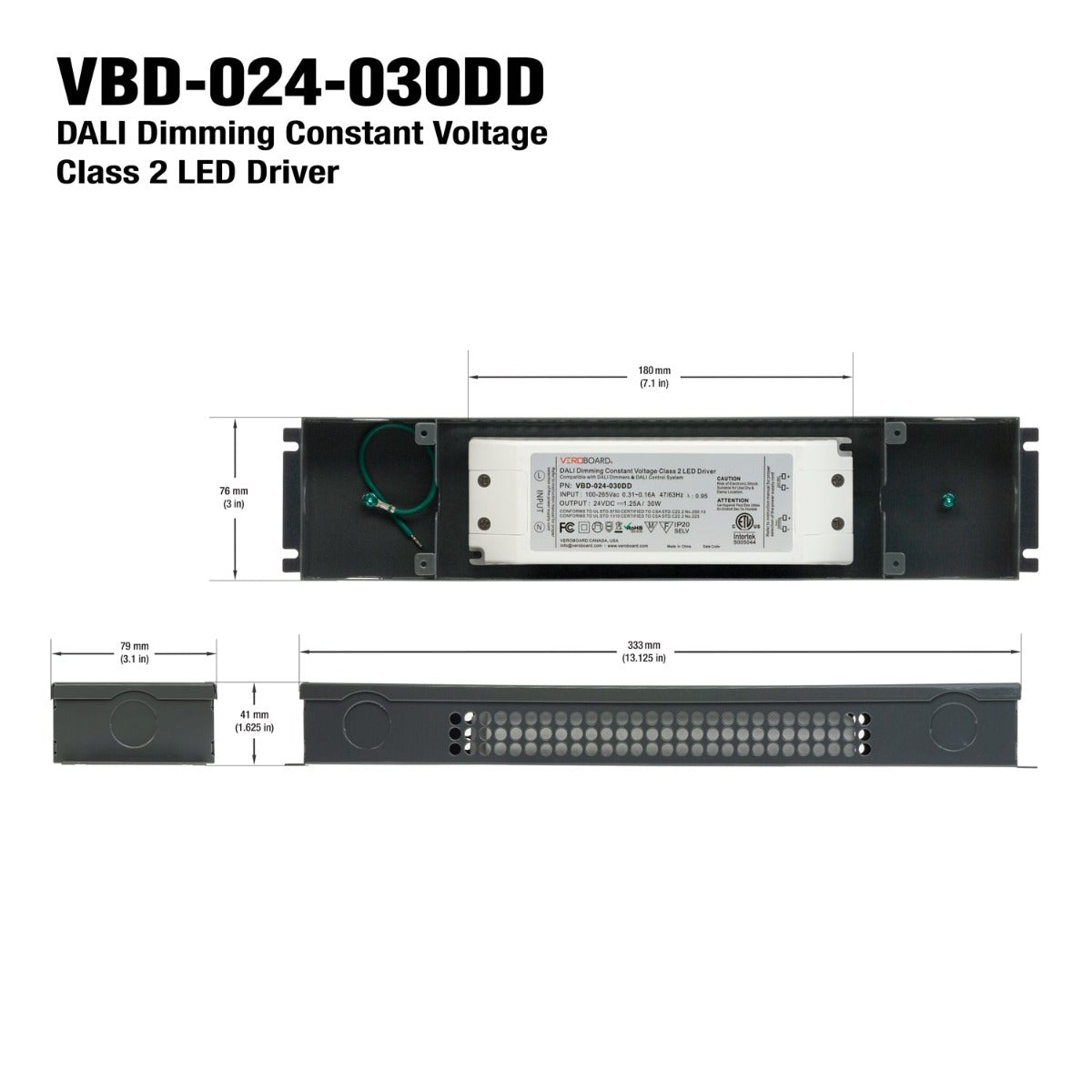 VBD-024-030DD Dali Dimmable Constant Voltage LED Driver, 24V 1.25A 30W