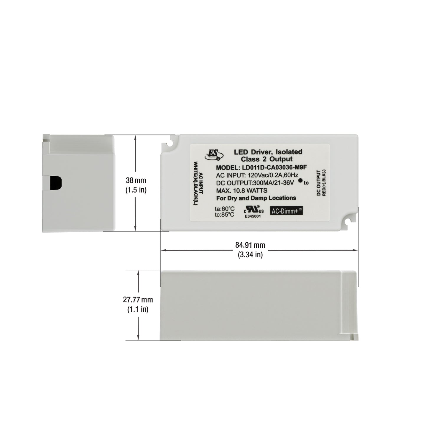 LD011D-CA03036-M9F (LD009D-CU03036-M9) Constant Current LED Driver, 300mA, 21-36V11W - GekPower