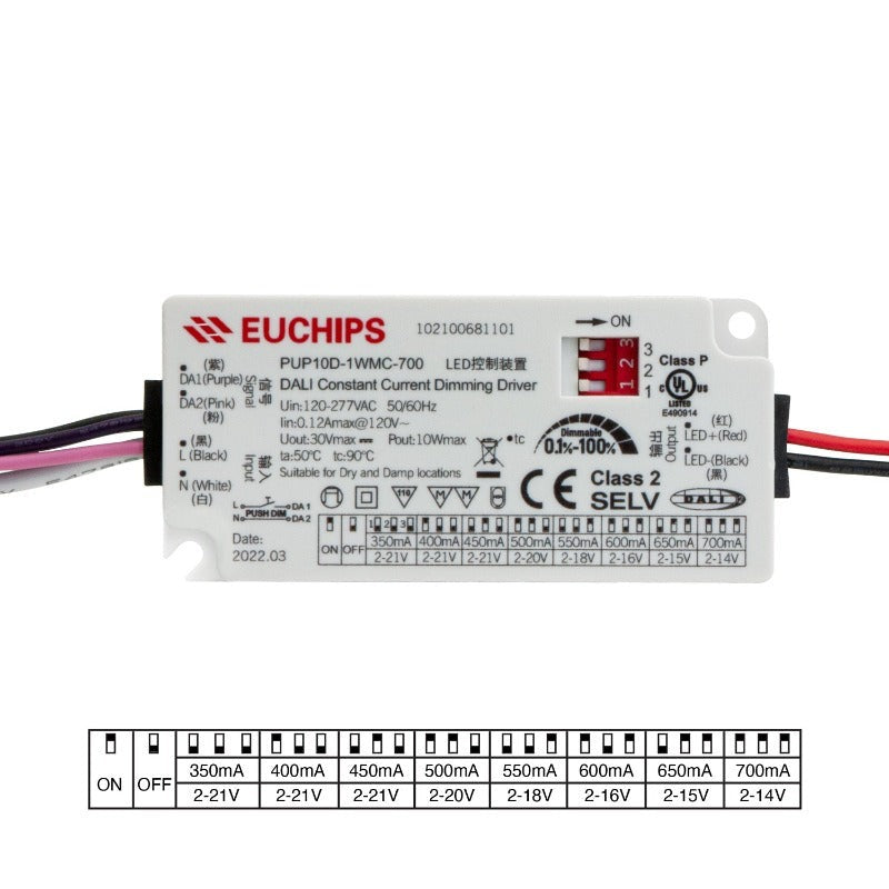 Alimentation LED 250-900mA/1-20W/2-53V, 1-10V/PUSH Blanc