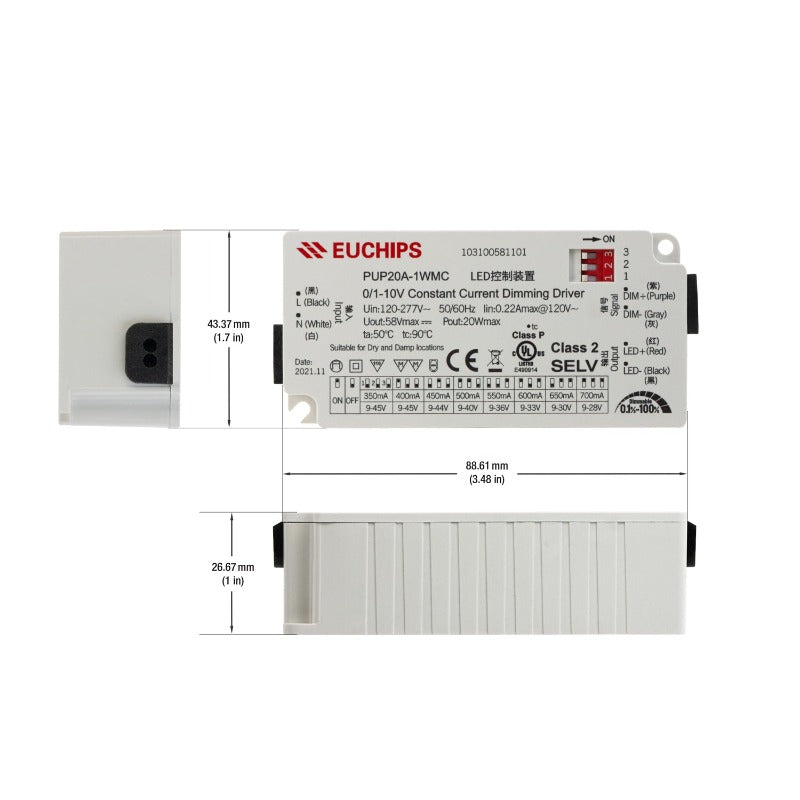 Constant Current Driver PUP20A-1WMC-700 Selectable, 100VAC-240VAC 350 to 700mA - GekPower