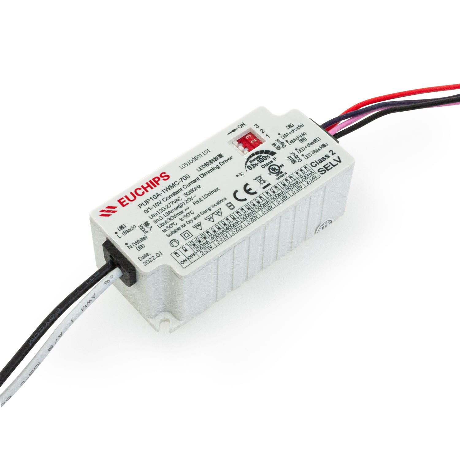 EUCHIPS Constant Current Driver PUP10A-1WMC-700 Selectable, 120VAC-277VAC 350 to 700mA - GekPower