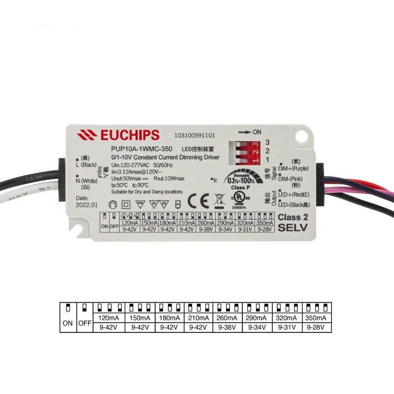 Constant Current Driver PUP10A-1WMC-350 Selectable, 120VAC-277VAC 120 to 350mA - GekPower