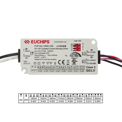 Constant Current Driver PUP10A-1WMC-350 Selectable, 120VAC-277VAC 120 to 350mA - GekPower