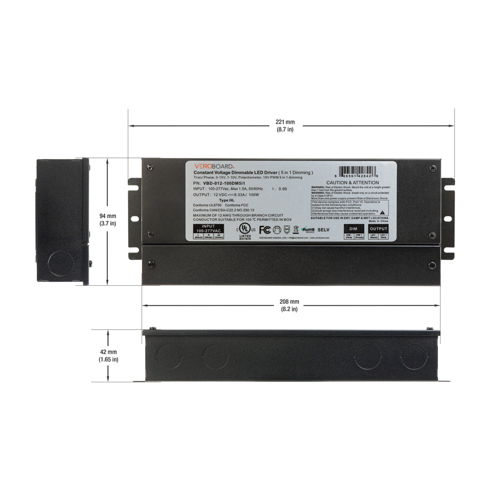 5 in 1 Dimming Triac/Phase/MLV/ELV/0-10V/Potentiometer/10V PWM, LED Driver VBD-012-100DM5i1, gekpower