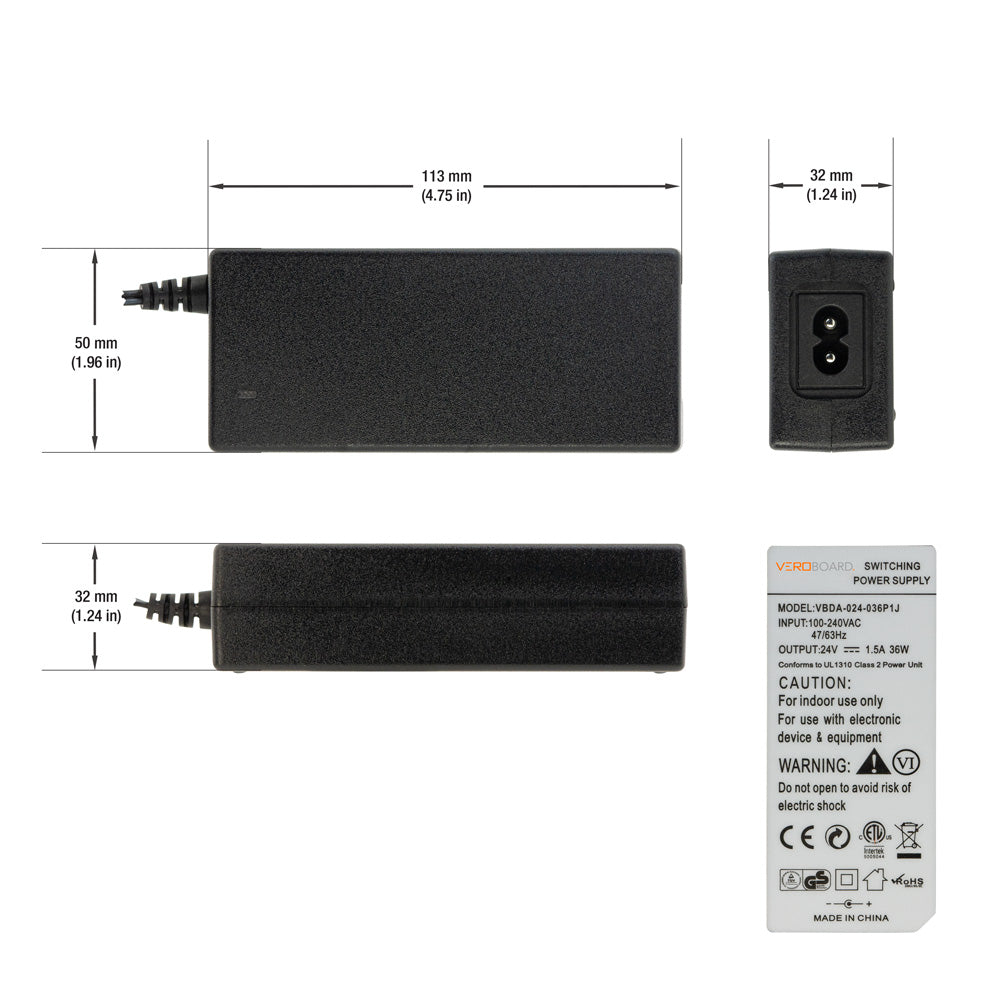 VBDA-024-036P1J Constant Voltage Plug-In Adaptor, 24V 36W, gekpower