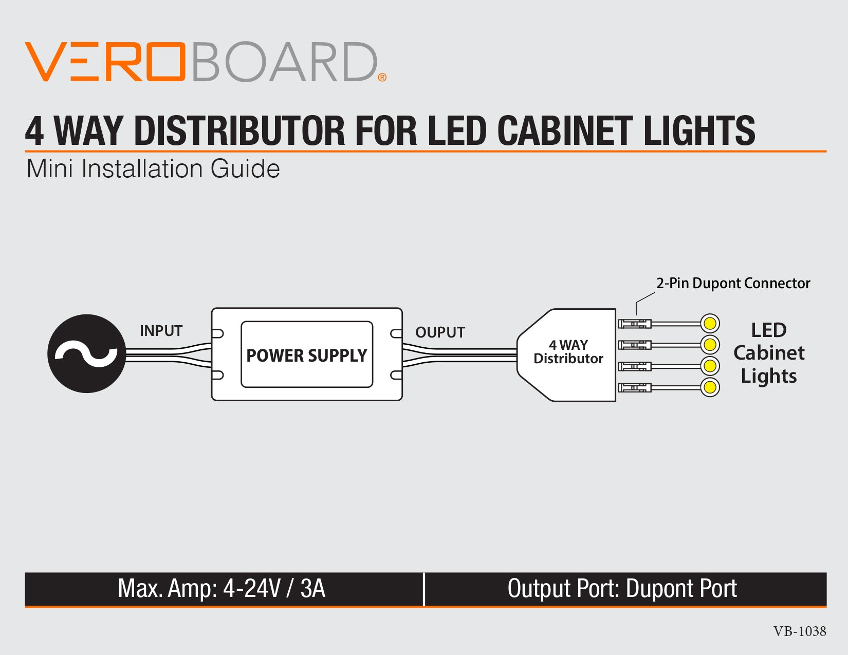 4 Way Distributor Box 2-pin DuPont Terminal for LED Cabinet Lights Type LED4