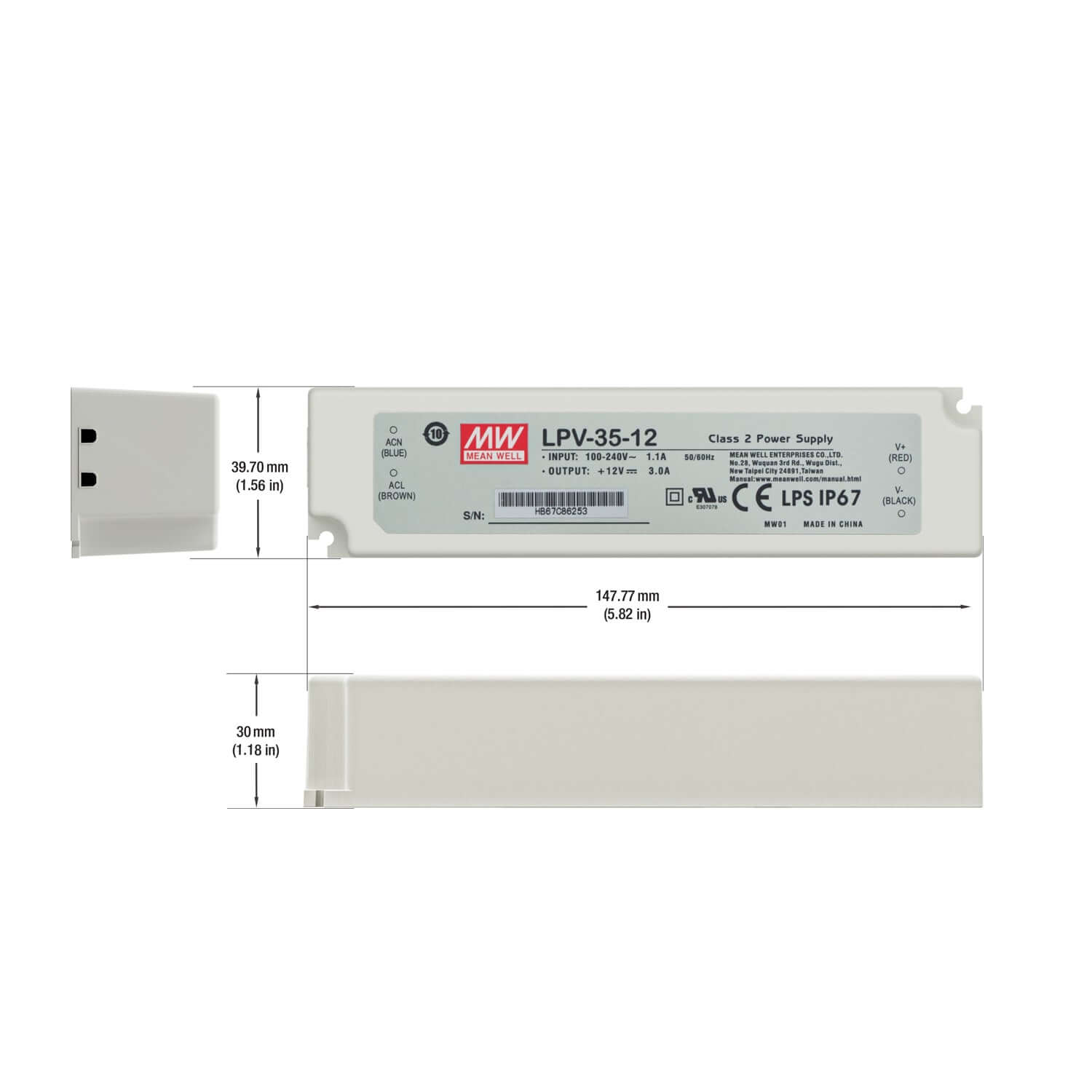 Mean Well LPV-35-12 LED Driver - 12V 3A 35W
