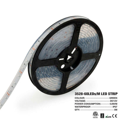 5M Green LED Strip Light - Waterproof 3528 SMD