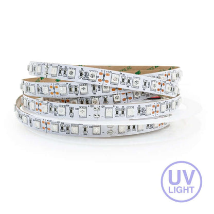 5M(16.4ft) UV Indoor LED Strip Light 60 LED/m, 12V 4.5(w/ft) 395–400nm Ultra Violet(UV), gekpower