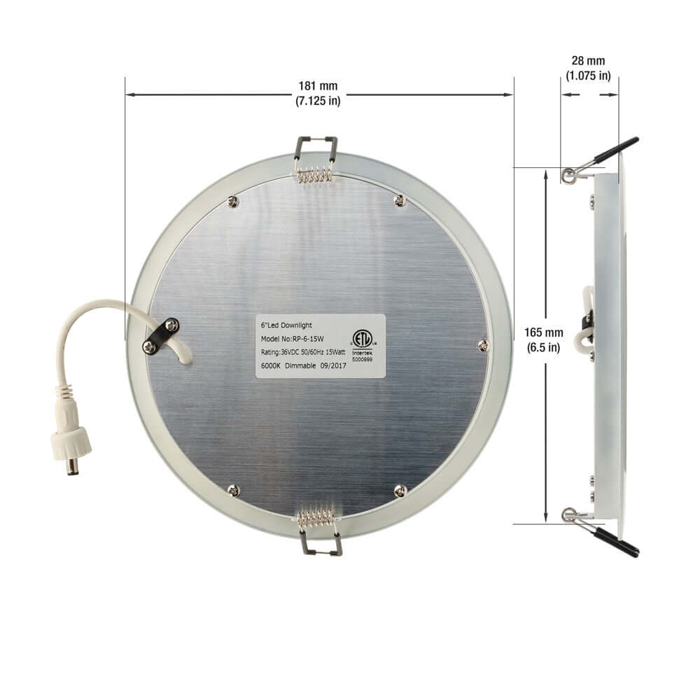 6" Dimmable LED Panel Light 120V 15W Cool White