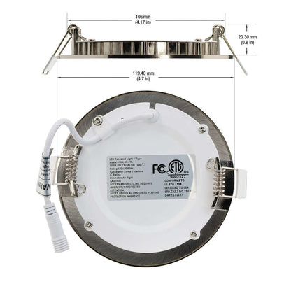 4 inch Flat Dimmable Recessed LED Panel Light, 120V 9W 3000K Brushed Nickel, gekpower