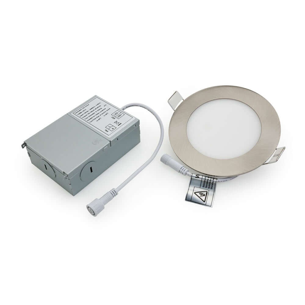 4 inch Flat Dimmable Recessed LED Panel Light, 120V 9W 3000K Brushed Nickel, gekpower