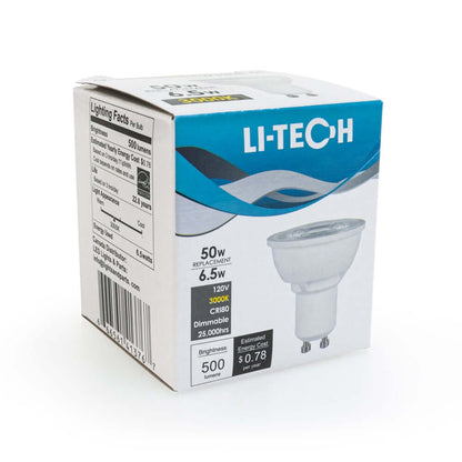 Li-Tech GU10 LED Bulb 6.5W Warm White 3000K
