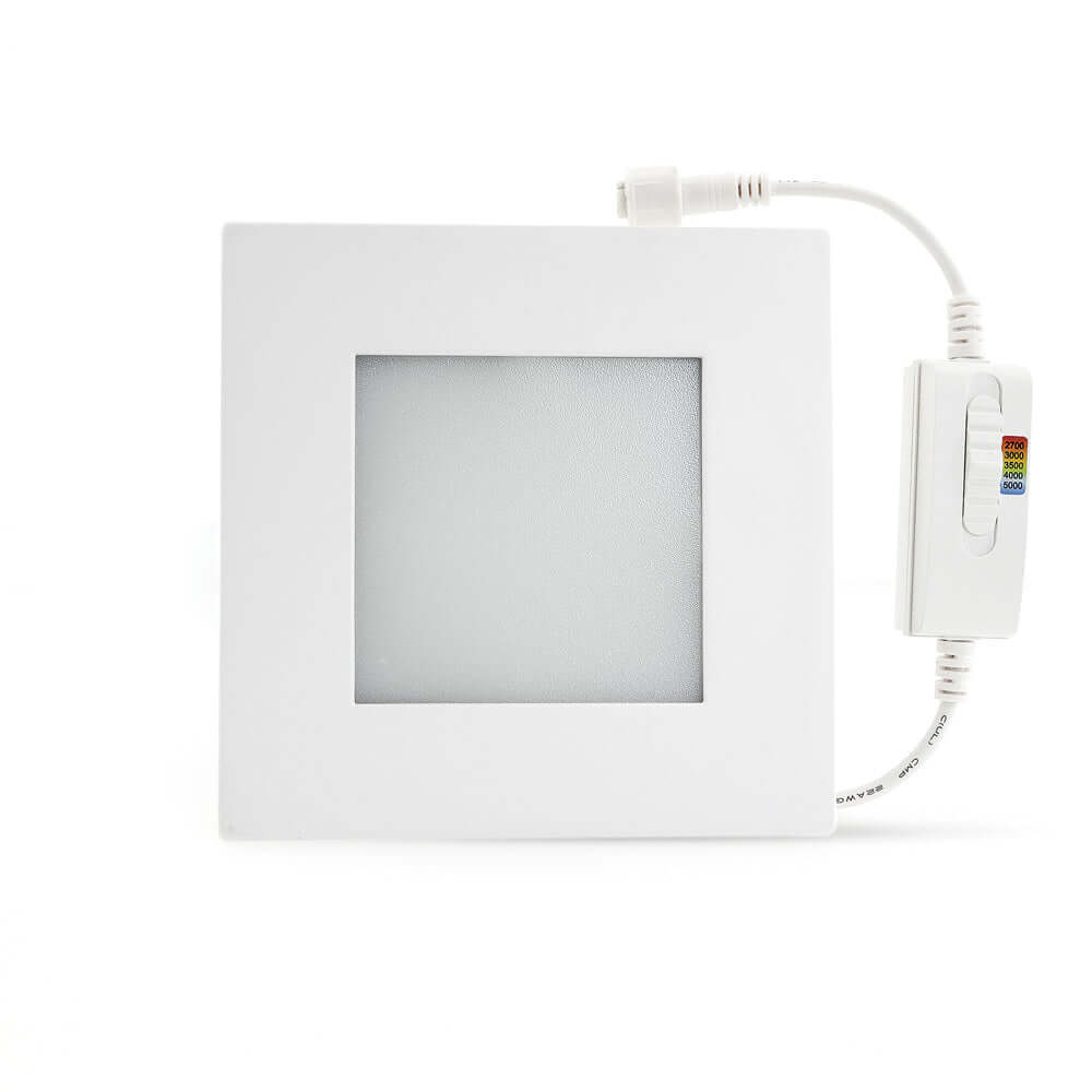 4 inch Square Flat Dimmable Recessed LED Panel Light / Downlight / Ceiling Light, 120V 9W 5CCT(2.7K, 3K, 3.5K, 4K, 5K), gekpower