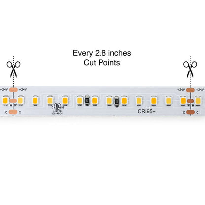 5M(16.4ft) Adjustable color temperature CW&WW LED strip 2835, 24V 5(w/ft) 1018-1120(Lm/ft) 168(LEDs/m) CCT(2.7K-6K Adjustable) - GekPower