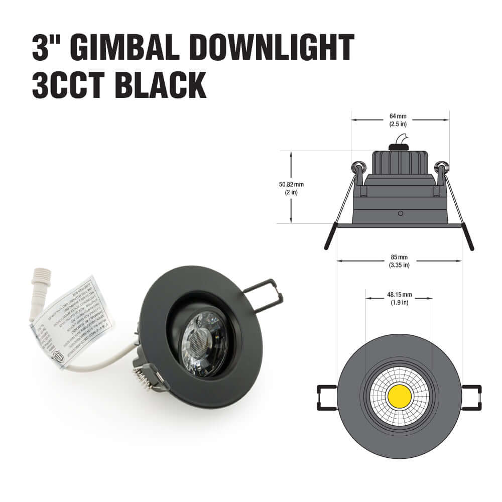 666561424022 - GL34 3 Inch Dimmable LED Downlight - 3CCT 8W