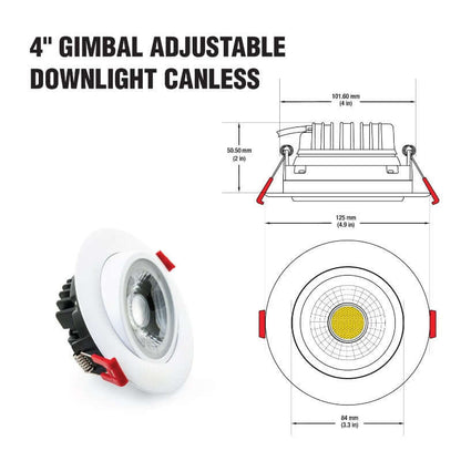 4 inch Round Gimbal Recessed LED Downlight / Ceiling Light AD-LED-4-S12W-5CCTWH-EY, (5CCT) 120V 12W, gekpower