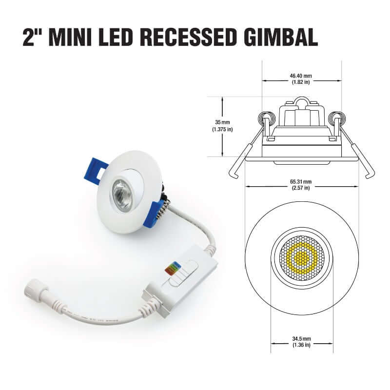 666561425142 - 2" Mini Gimbal Dimmable LED Downlight 5CCT 120V