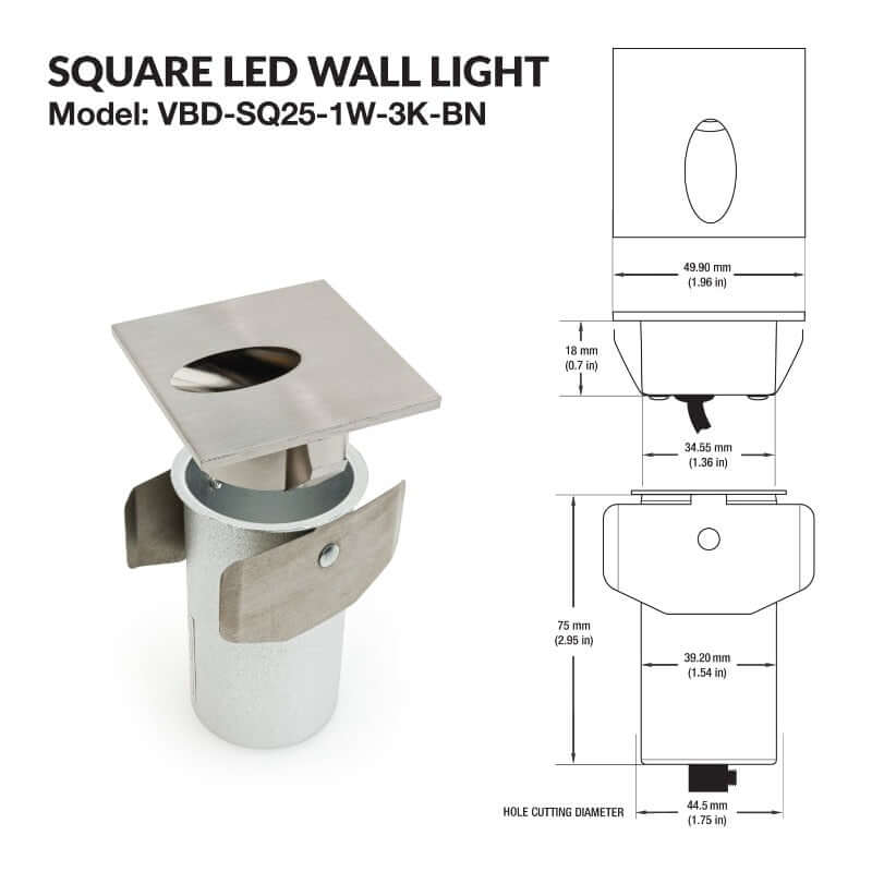 VBD-SQ25-1W-3K-BN Dimmable LED Step & Pathway Light