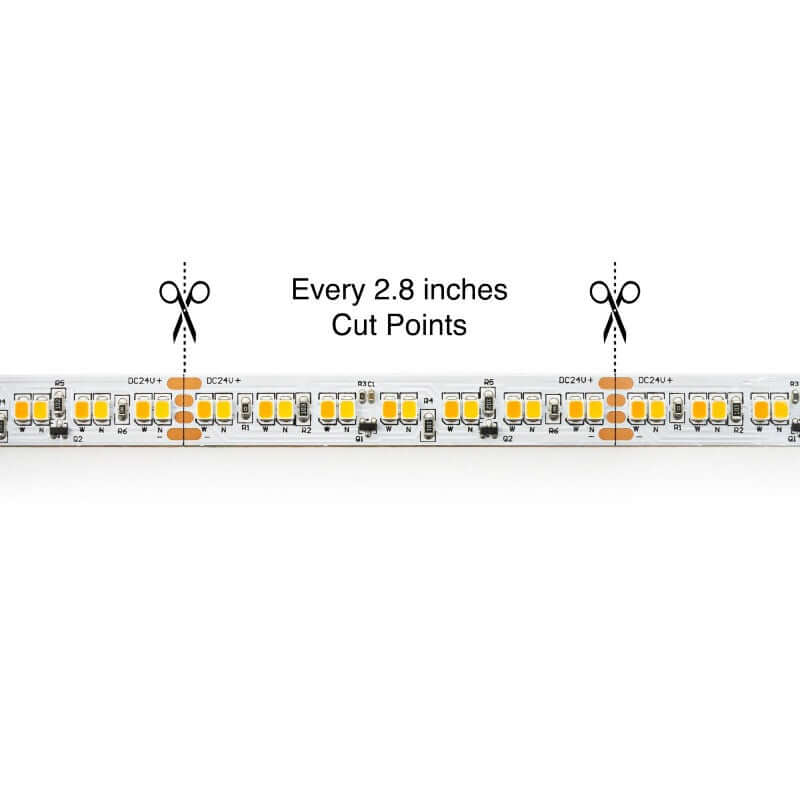 5M(16.4ft) Dim to Warm Hybrid Strip LED Strip 2835, 24V 5.5(w/ft) 196(LEDs/m) CCT(1.8K-4K Adjustable) - GekPower