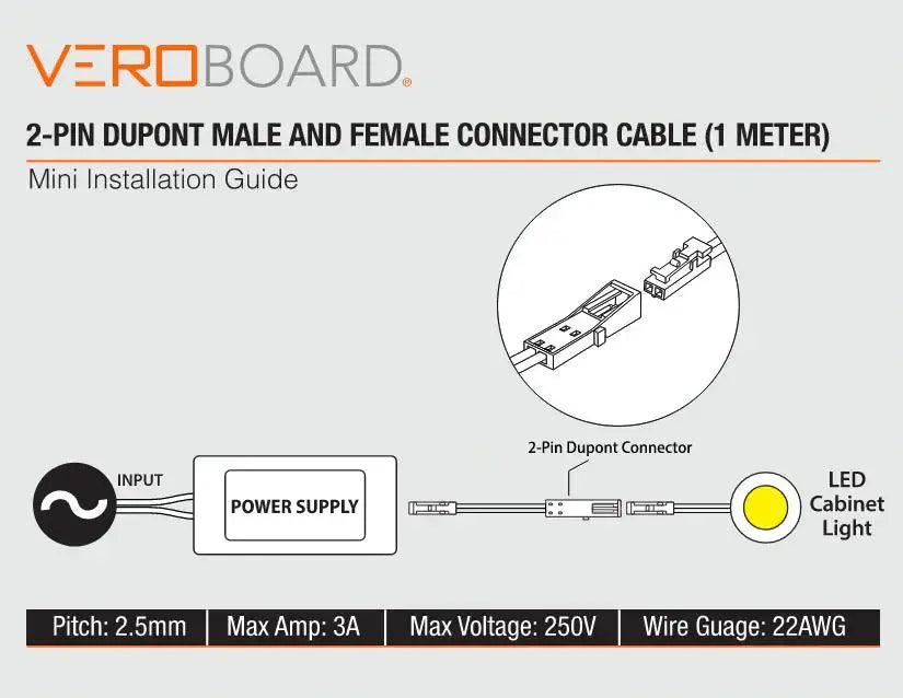 2-Pin DuPont Terminal Extension for LED Lights - 1M