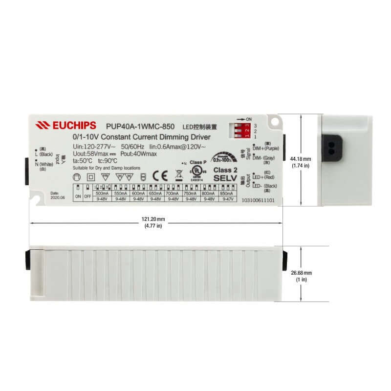 40W 0-10V Dimmable LED Driver PUP40A-1WMC-850
