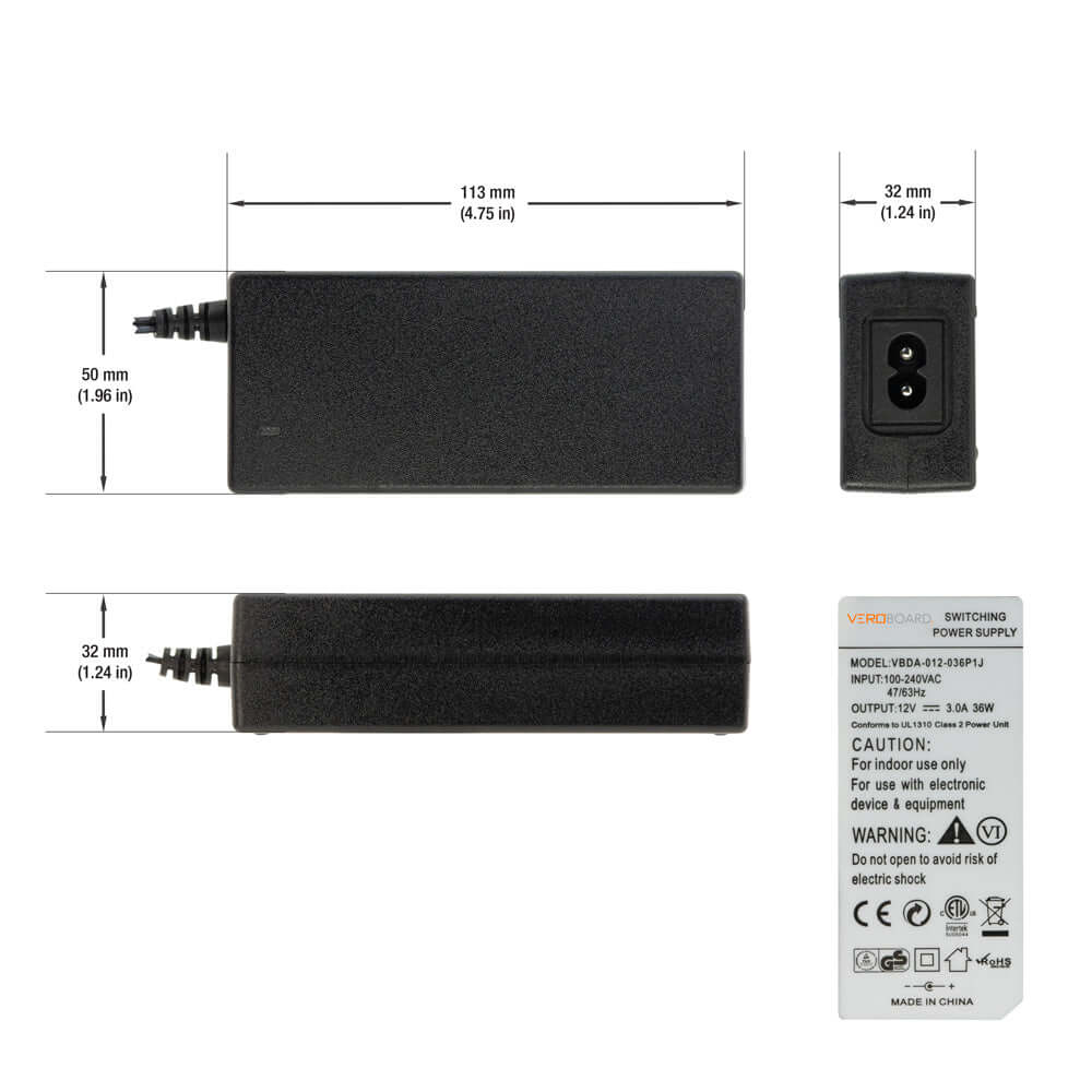 VBDA-012-036P1J Non-Dimmable 12V 36W Adaptor