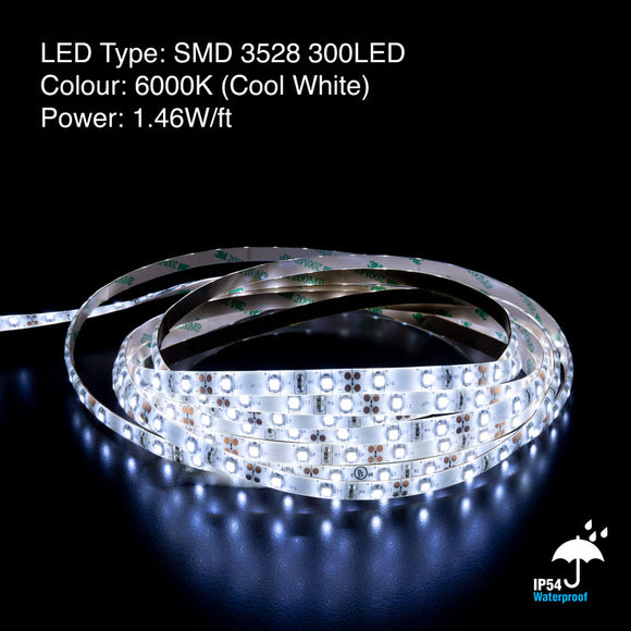 5M(16.4ft) Crystal Outdoor LED Strip Light 3528, 12V 1.5(w/ft) CCT(6000K), gekpower