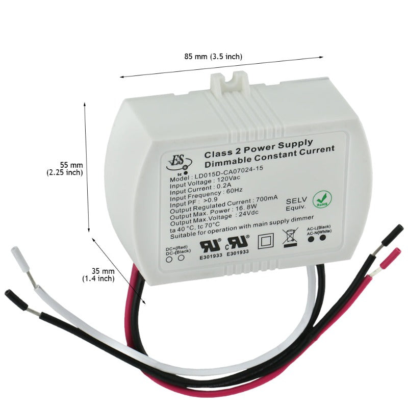 ES LD015D-CA07024-15 Constant Current LED Driver, 700mA 24V 16.8W max, gekpower