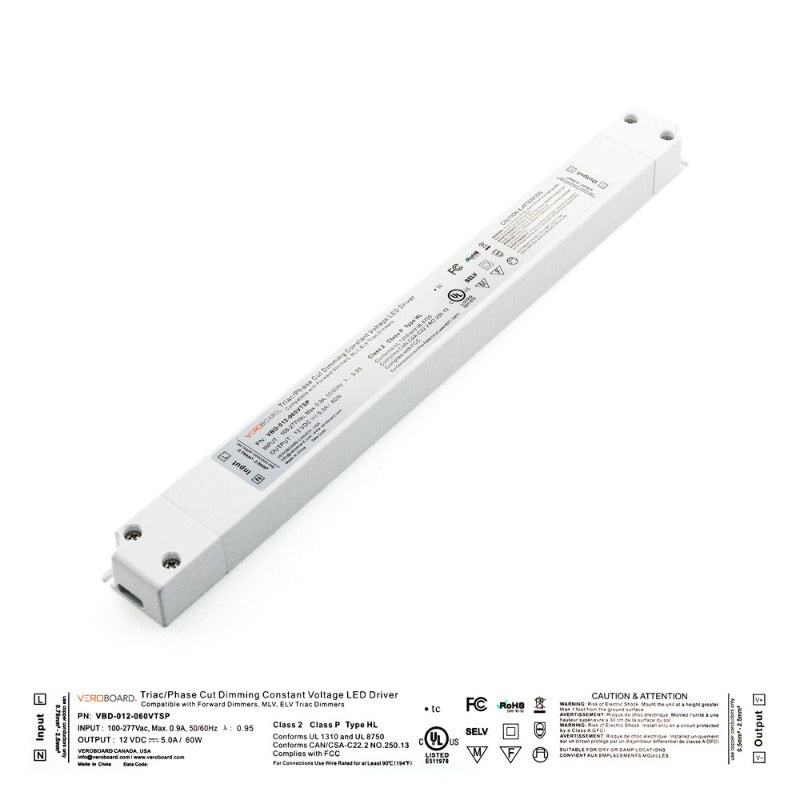 Super Slim VBD-012-060VTSP Triac Dimmable Constant Voltage LED Driver, 12V 5A 60W, gekpower