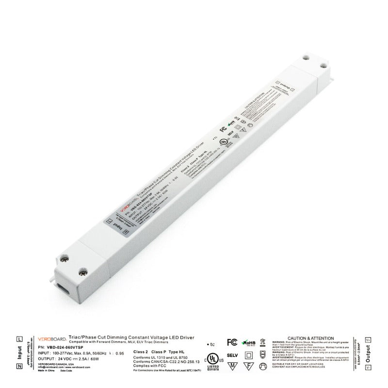 Super Slim VBD-024-060VTSP Triac Dimmable Constant Voltage LED Driver, 24V 2.5A 60W, gekpower