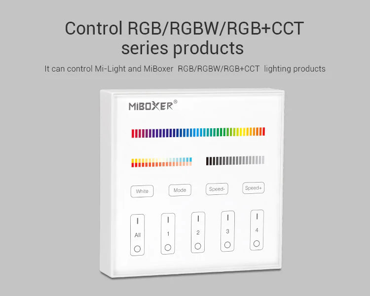 Mi-Light B4 4-Zone RGB+CCT Smart Touch Panel Remote Controller, works with FUT039 - GekPower