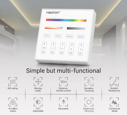 Mi-Light B4 4-Zone RGB+CCT Smart Touch Panel Remote Controller, works with FUT039 - GekPower